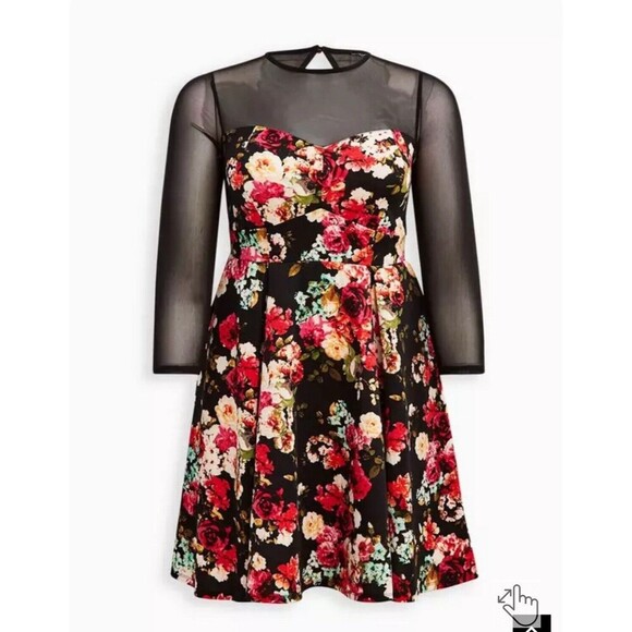 Torrid-Plus Size - Woman’s Size 4X Mini Scuba Illusion Neck Dress Black Floral - Picture 1 of 13